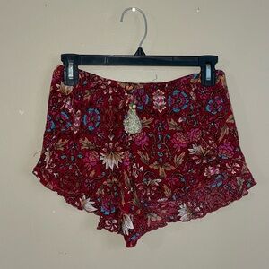 Living Doll Boho Floral Ruffle side/hem Elastic-Waist Shorts size S